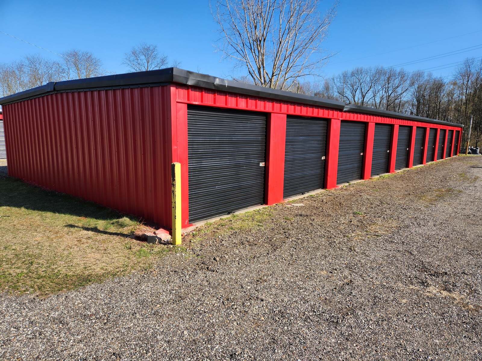 Red commercial storage facility painted by Fortoso Painting in Battle Creek, Michigan